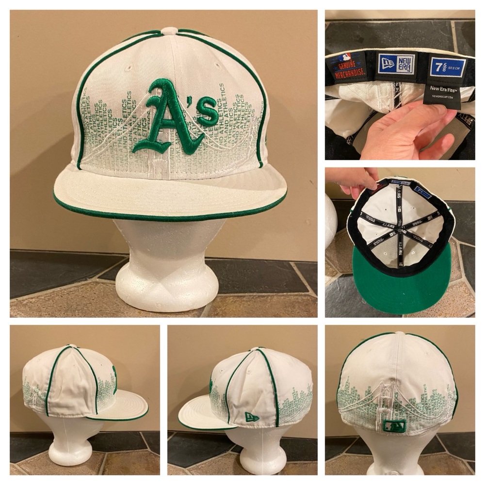 Y2K New Era 59FIFTY Oakland Athletics Embroidered Wordmark Cap White Green 7 5/8 - Picture 10 of 12
